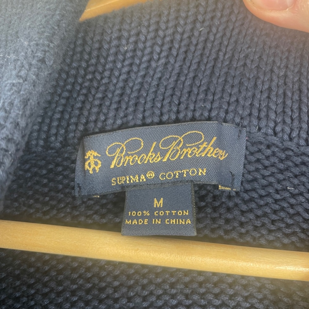Brooks Brothers Blue Green Stripe Shawl Collar Cardigan Sweater M Supima Cotton - Picture 4 of 16